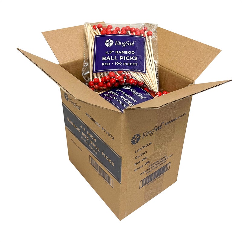 KingSeal 1000 Count | KingSeal Bamboo Specialty Cocktail Party Picks, 4.5 Inches, Red Ball Head, Perfect for Appetizers and Cocktails, Bulk Pack - 10 Packs of 100 - Image 3